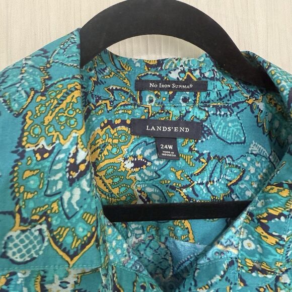 Lands End Long Sleeve Button Up 24W Turquoise Blue Supima Cotton No Iron Preppy - Picture 4 of 5